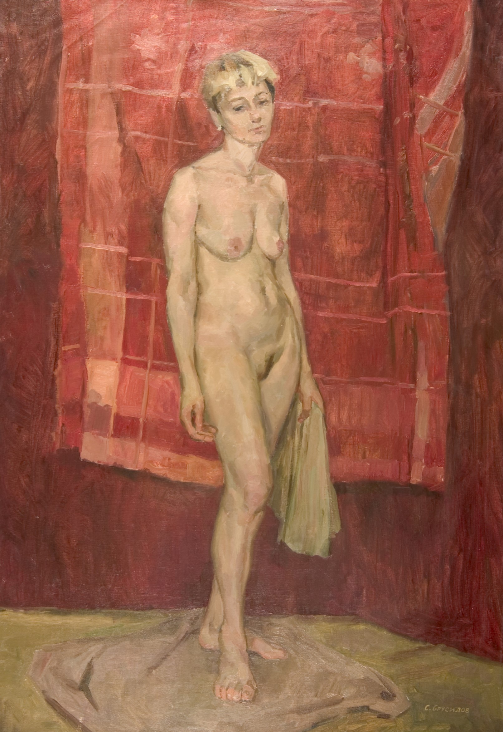 Nude on Red Ground by Stanislav Brusilov 