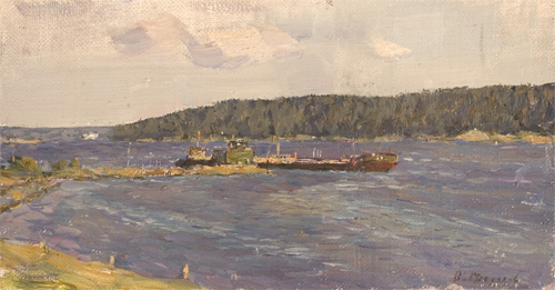 Barge on the Volga by Vyacheslav Fyodorov