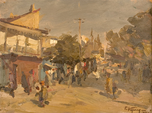 Samarkand, Evening on Pedjekentskaya Street from R by Gennady Korolev