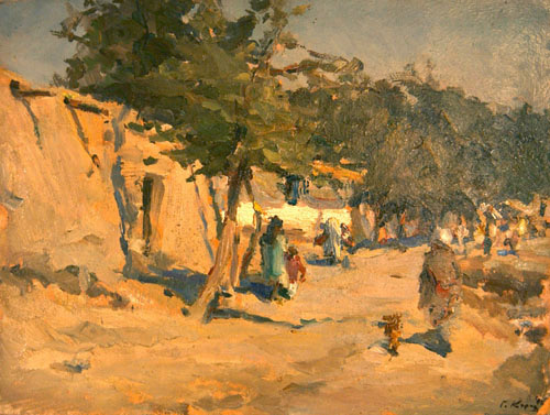 Street in Samarkand with Blue Figure by Gennady Korolev