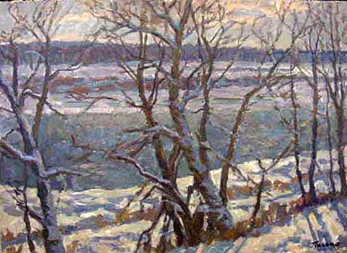 Floating on the Ice on Oka River by Gennady Pasko