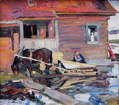 Horse Pulling Sled by Vladymer Bolonkin