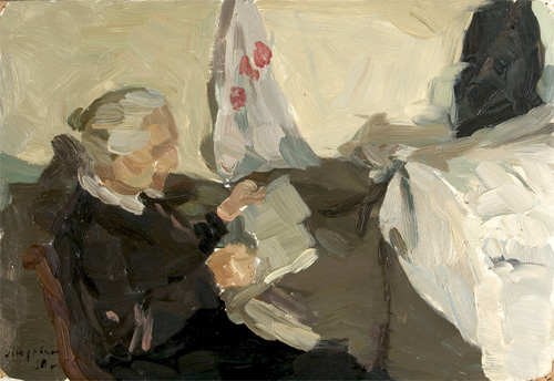 Mother Reading the Newspaper by Olga Ludevig