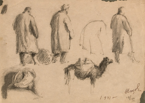 Study for Painting, 'Camels Grazing' by Olga Ludevig