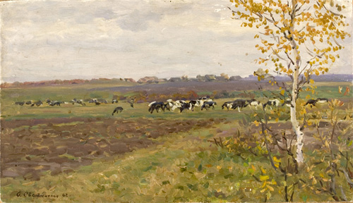Landscape with Herds by Olga, G. Svetlechnaya