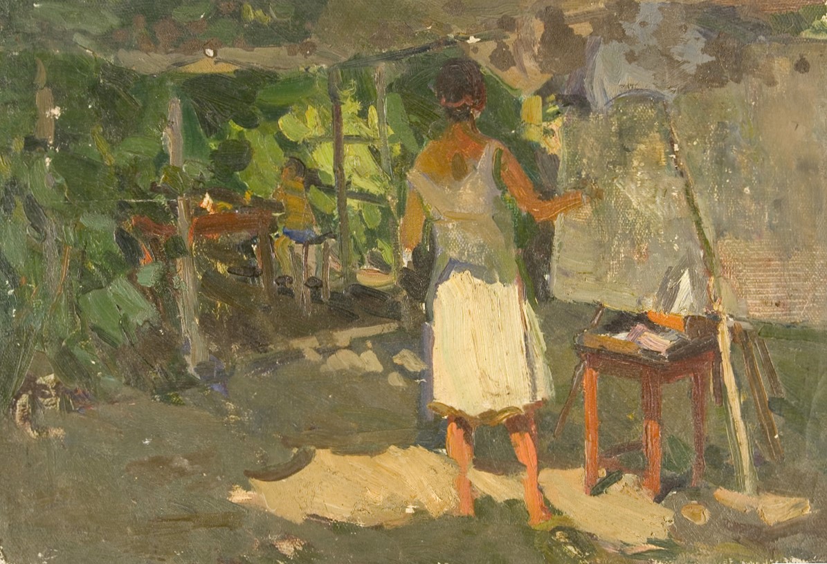 M. Savnikova Painting in Plein Air by Vasili K. Nechitalio
