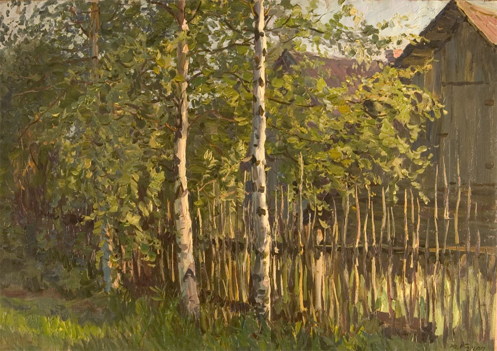 Birch Trees Near Fence by Yuri Kugach